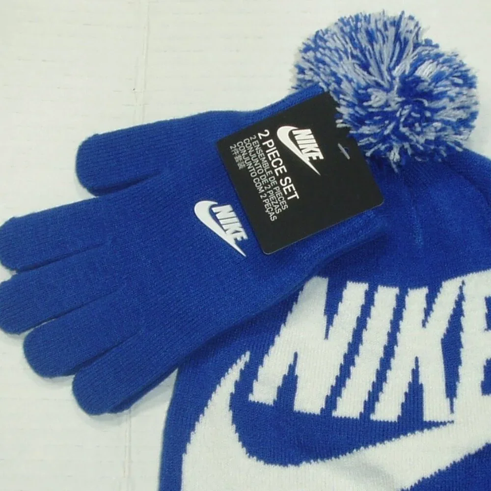 Boys Nike Swoosh Beanie Glove Set 8-20 Youth Kid Sportwear Hat Cap Athletic Girl